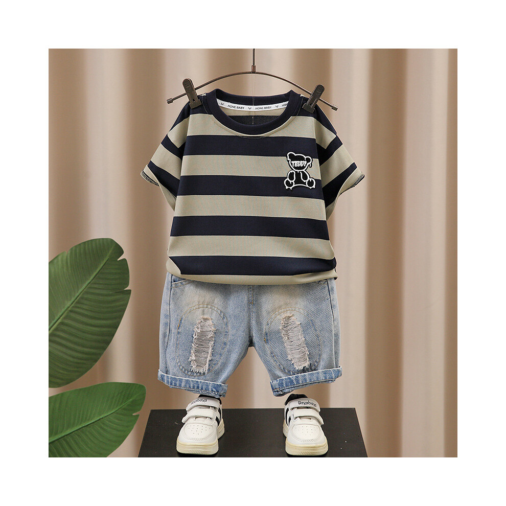 (Navy Blue, 140cm) Adorable Boys Summer Cotton Twopiece Short Sleeve Tshirt And Shorts Set With Soft Fabric-image-OPC-PFGWBTK-NEW