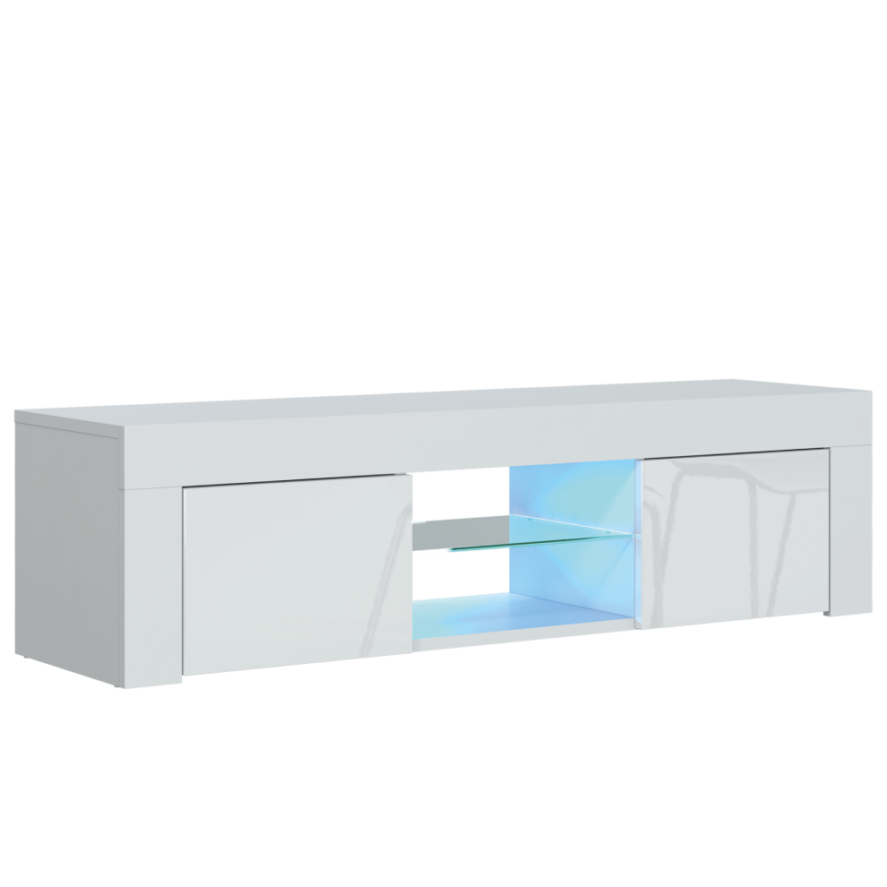 (White) TV Unit 130cm LED Gloss Doors - Mex Furniture