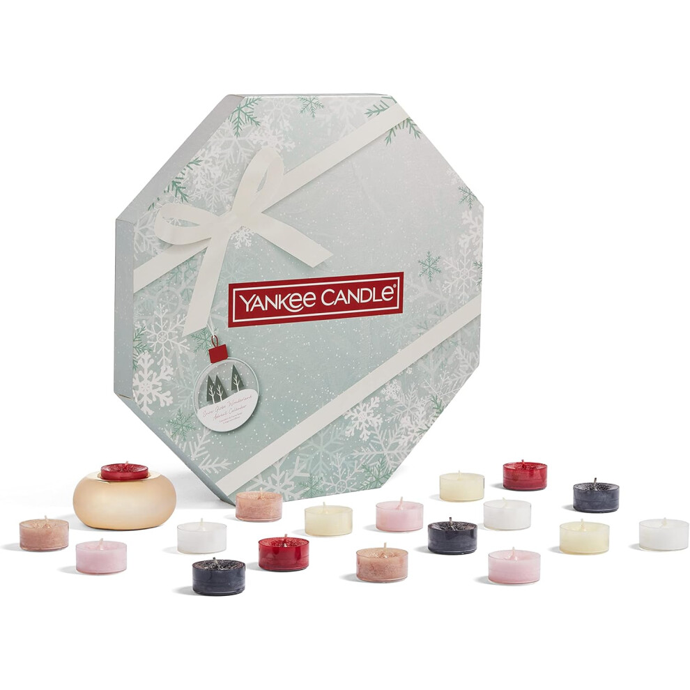 Yankee Candle Advent Calendar 2022 Wreath | Scented Candles Gift Set | 24 Scented Tea Lights and 1 Tea Light Holder | Snow Globe Wonderland Collection