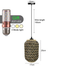 (Style X 17CM) Retro Bamboo Pendant Lamp E27Chandeliers Handmade knitting 12W LED Bulbs