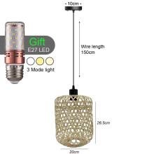 (Style W 20CM) Retro Bamboo Pendant Lamp E27Chandeliers Handmade knitting 12W LED Bulbs