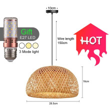 (Style B 28.5CM) Retro Bamboo Pendant Lamp E27Chandeliers Handmade knitting 12W LED Bulbs