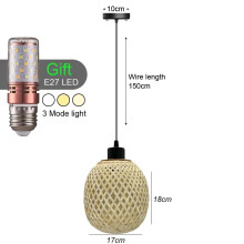 (Style V 17CM) Retro Bamboo Pendant Lamp E27Chandeliers Handmade knitting 12W LED Bulbs