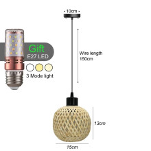 (Style T 15CM) Retro Bamboo Pendant Lamp E27Chandeliers Handmade knitting 12W LED Bulbs