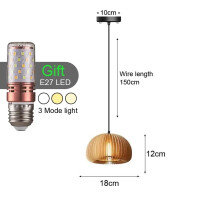 (Style M 18CM) Retro Bamboo Pendant Lamp E27Chandeliers Handmade knitting 12W LED Bulbs