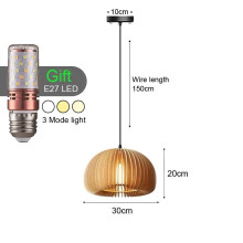 (Style N 30CM) Retro Bamboo Pendant Lamp E27Chandeliers Handmade knitting 12W LED Bulbs