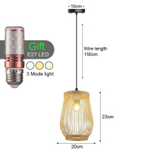 (Style K 20CM) Retro Bamboo Pendant Lamp E27Chandeliers Handmade knitting 12W LED Bulbs