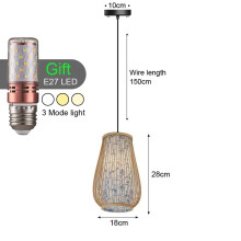 (Style J 18CM) Retro Bamboo Pendant Lamp E27Chandeliers Handmade knitting 12W LED Bulbs