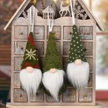 (Green) 3pcs Christmas Pendants Gnome Tree Hanging Plush Gonk Xmas Ornaments Santa Doll