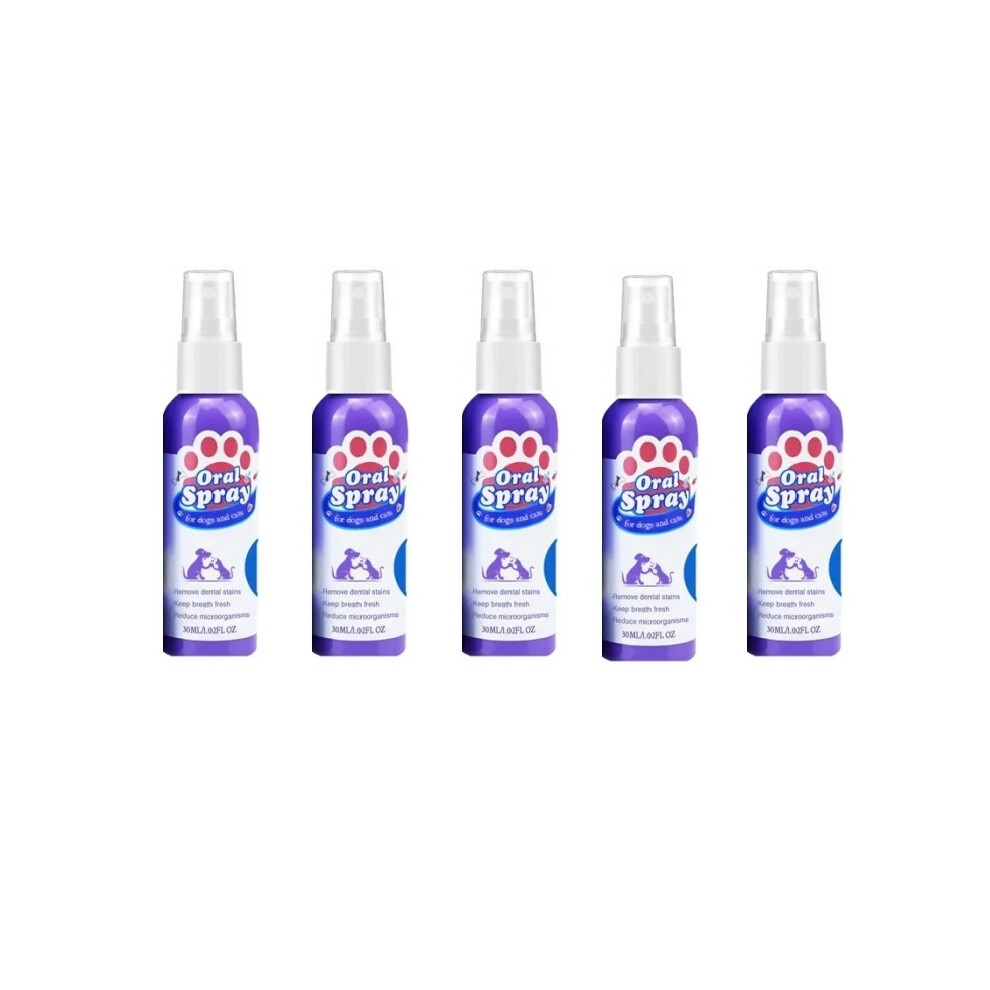 (5 Pcs) Pet Teeth Cleaning Spray Oral Care Remove Tooth Stains Keep Fresh Breath for Cats and Dogs