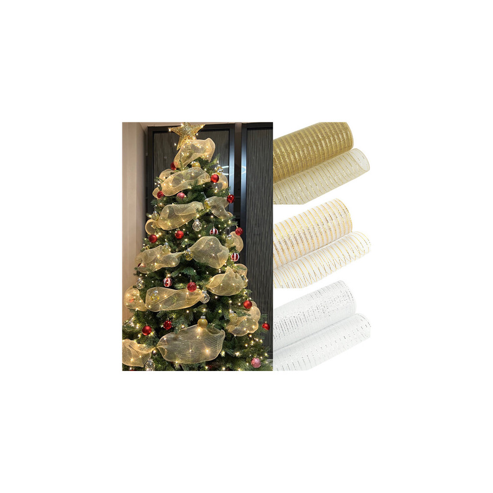 (White silver) 30ft Christmas Tree Ribbon Decoration Mesh Tulle