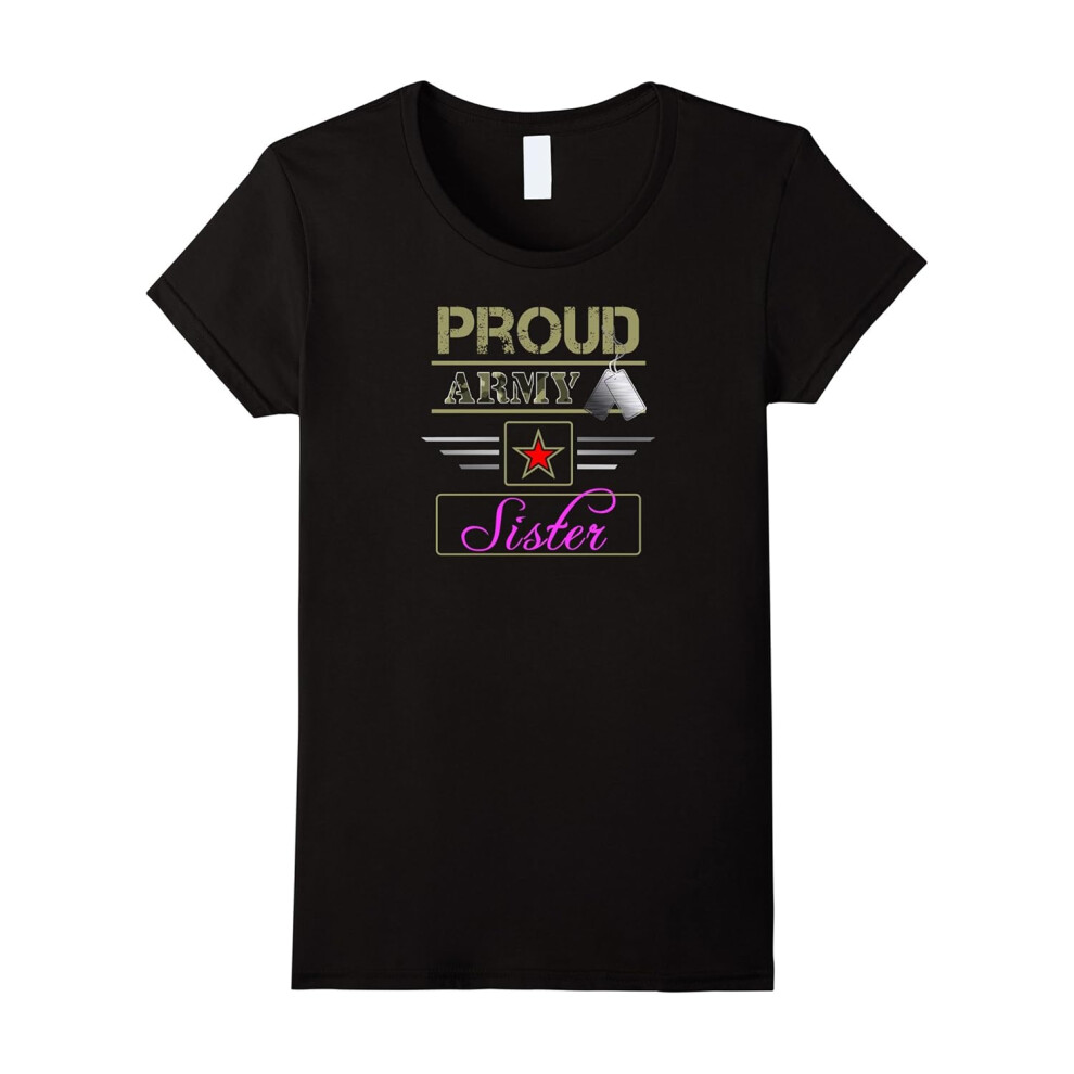 (S) Womens Proud Army Sister TShirt Cute Service Top Family Patriotic-Father's Day