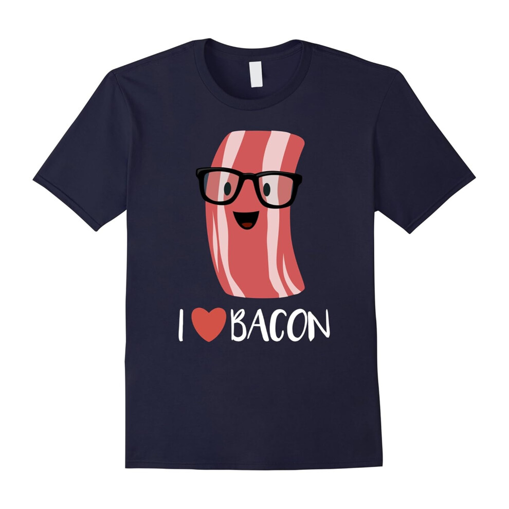 (M) I Love Bacon T-shirt Geeky Glasses Heart Bacon Cartoon-Father's Day