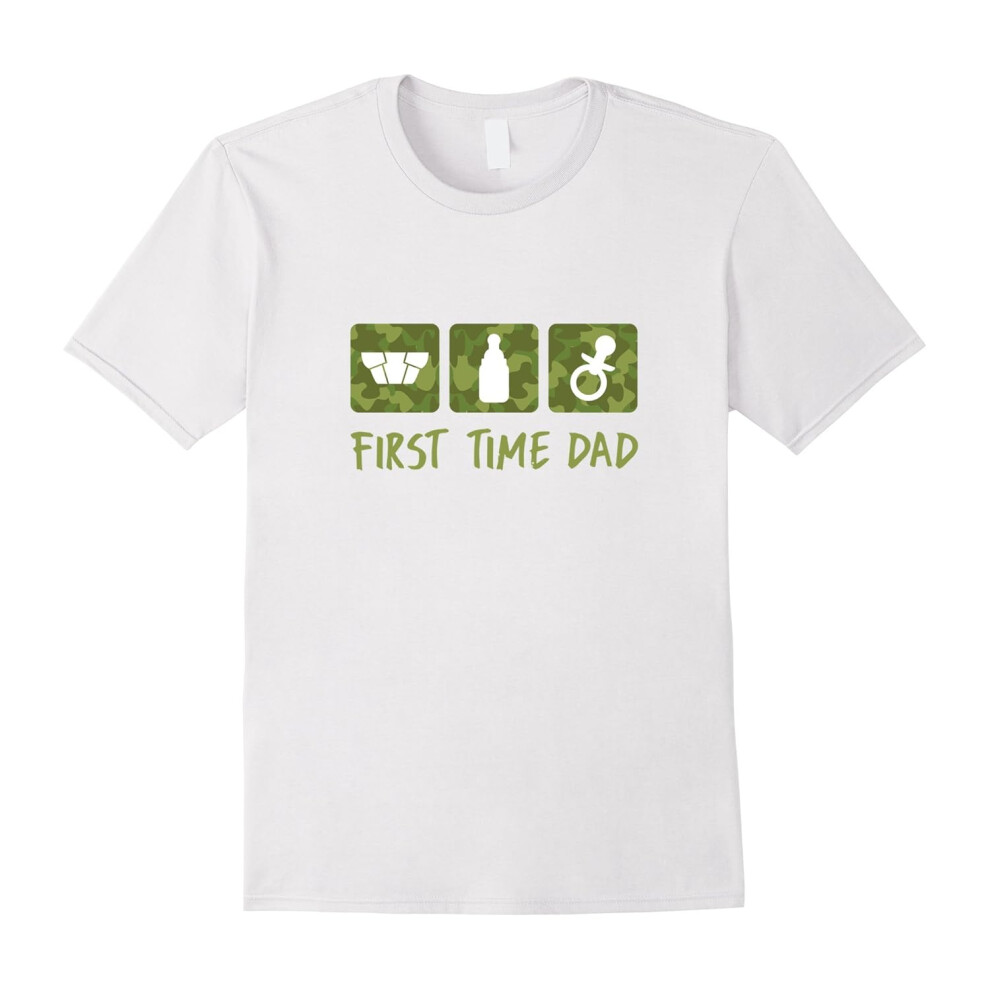 (XXL) First Time Daddy T Shirt Camo Diaper Pacifier Dad Baby-Father's Day