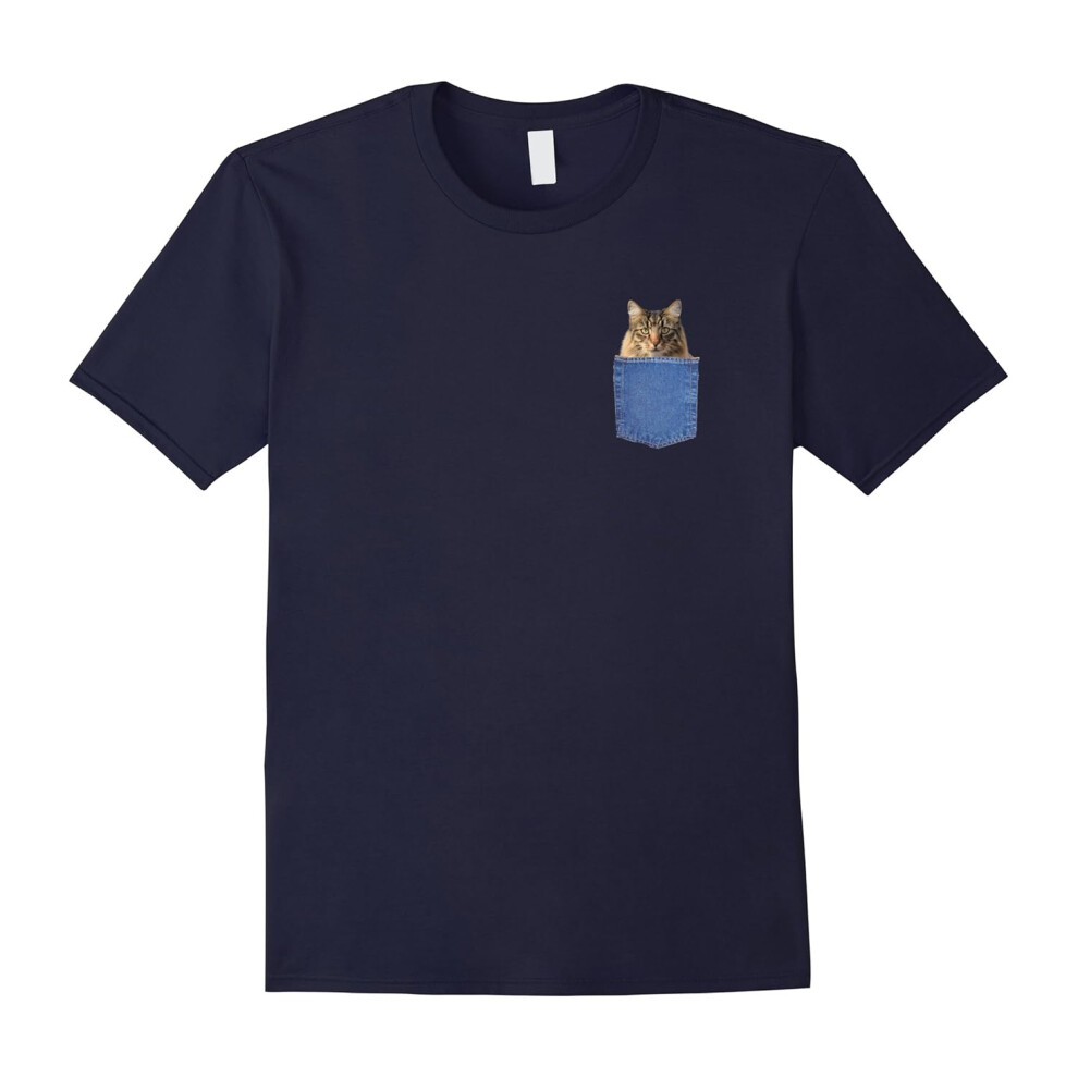 (XXXL) Cat in a Pocket T-Shirt Funny Cat Lover, Mom or Dad Gift-Father's Day