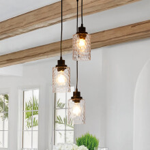 Black 3-Light Pendant Light with Wave Glass Lampshade