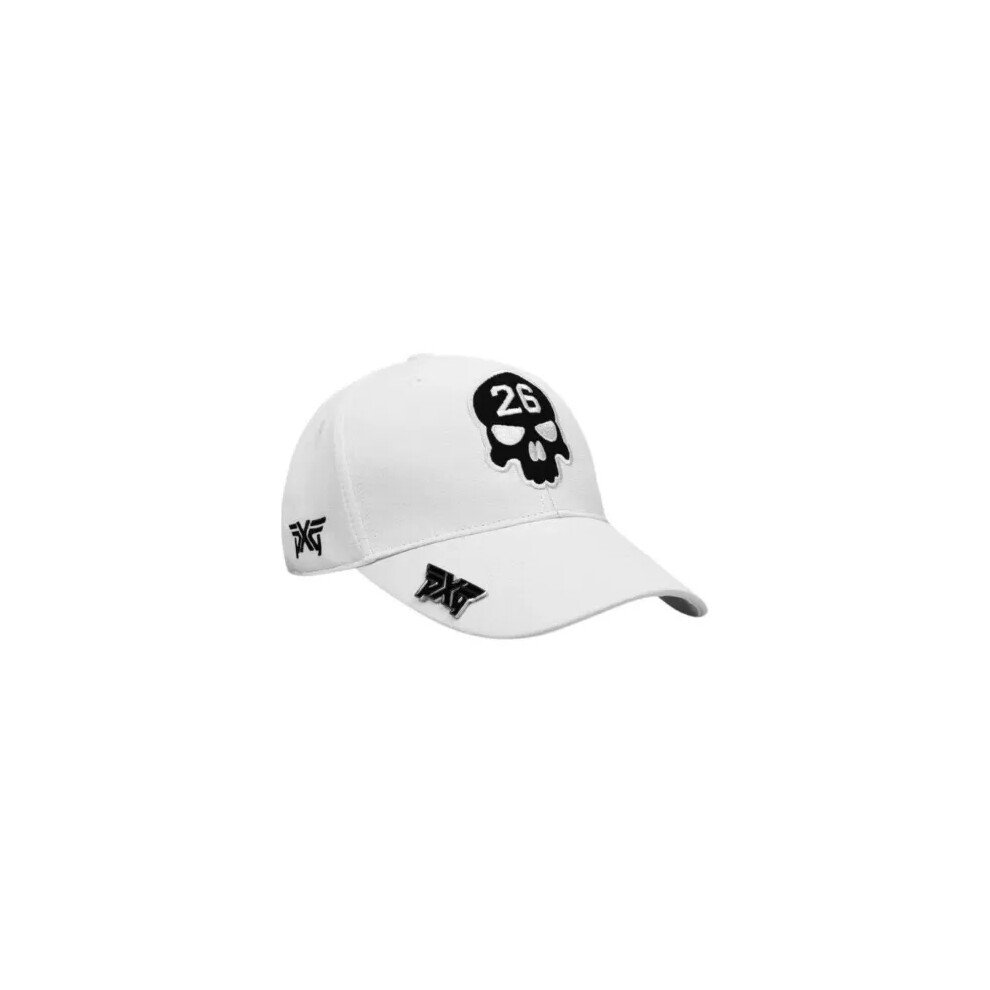 (White) Mens PXG Darkness Skull 26 Hat Summer Golf Baseball Cap Black White-Adjustable