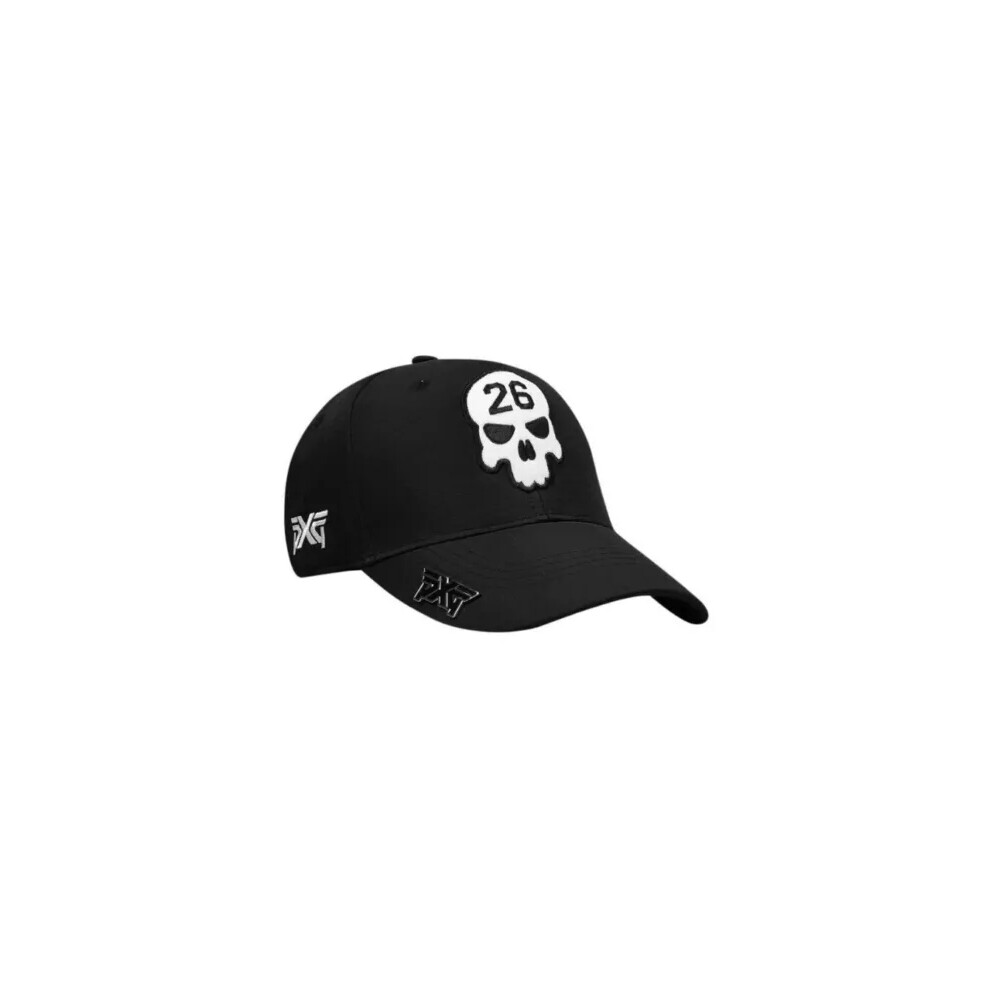 (Black) Mens PXG Darkness Skull 26 Hat Summer Golf Baseball Cap Black White-Adjustable