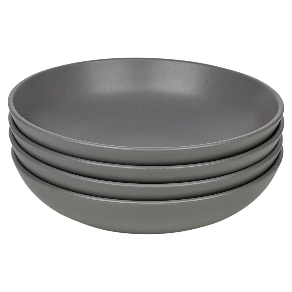 (4xGrey) Coloured Stone Ceramic Pasta Bowls Dining Sets