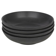 (4xBlack) Coloured Stone Ceramic Pasta Bowls Dining Sets