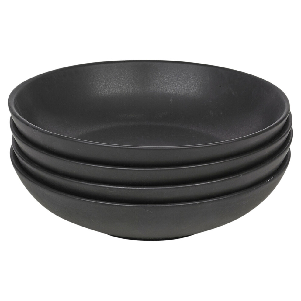 (4xBlack) Coloured Stone Ceramic Pasta Bowls Dining Sets