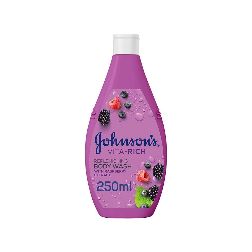 Johnson's Vita-Rich Replensihing Body Wash With Raspberry Extract 250ml |Long lasting Shower-Fresh Feeling |Soft Smooth Skin |Gentle Cleanser