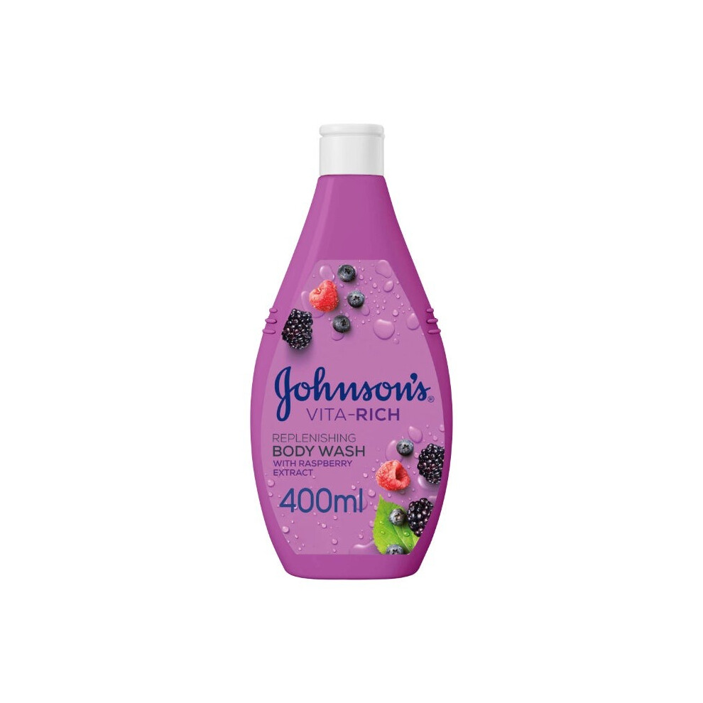 Johnson's Vita-Rich Replensihing Body Wash With Raspberry Extract 400ml |Long lasting Shower-Fresh Feeling |Soft Smooth Skin |Gentle Cleanser