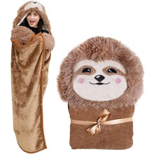 Wearable Hooded Blanket for Women Girls Adults Soft Warm Fluffy Plush Throws Winter TV Blanket for Sofa Couch Cute Sloth Hooded Blanket