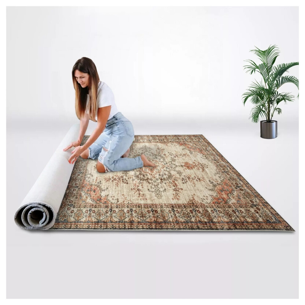 (40 x 60 cm (1 ft 3 in x 1 ft 9 in)- Small Door/Bath Mat Rug, Cashmere Timeless Beige Rust Rug) Non-Slip Living Room Rugs Traditional Carpets Mats-image-OPC-PFGXB8Z-NEW