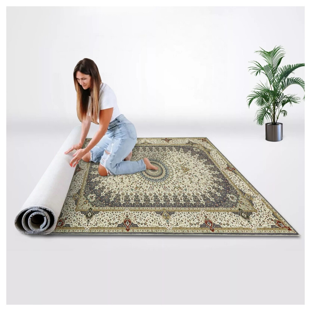 (60 x 110 cm (2 ft x 3 ft 7 in)- Large Door/Bath Mat Rug, Cashmere Willow Grey Rugs) Non-Slip Living Room Rugs Traditional Carpets Mats-image-OPC-PFGXB9Q-NEW