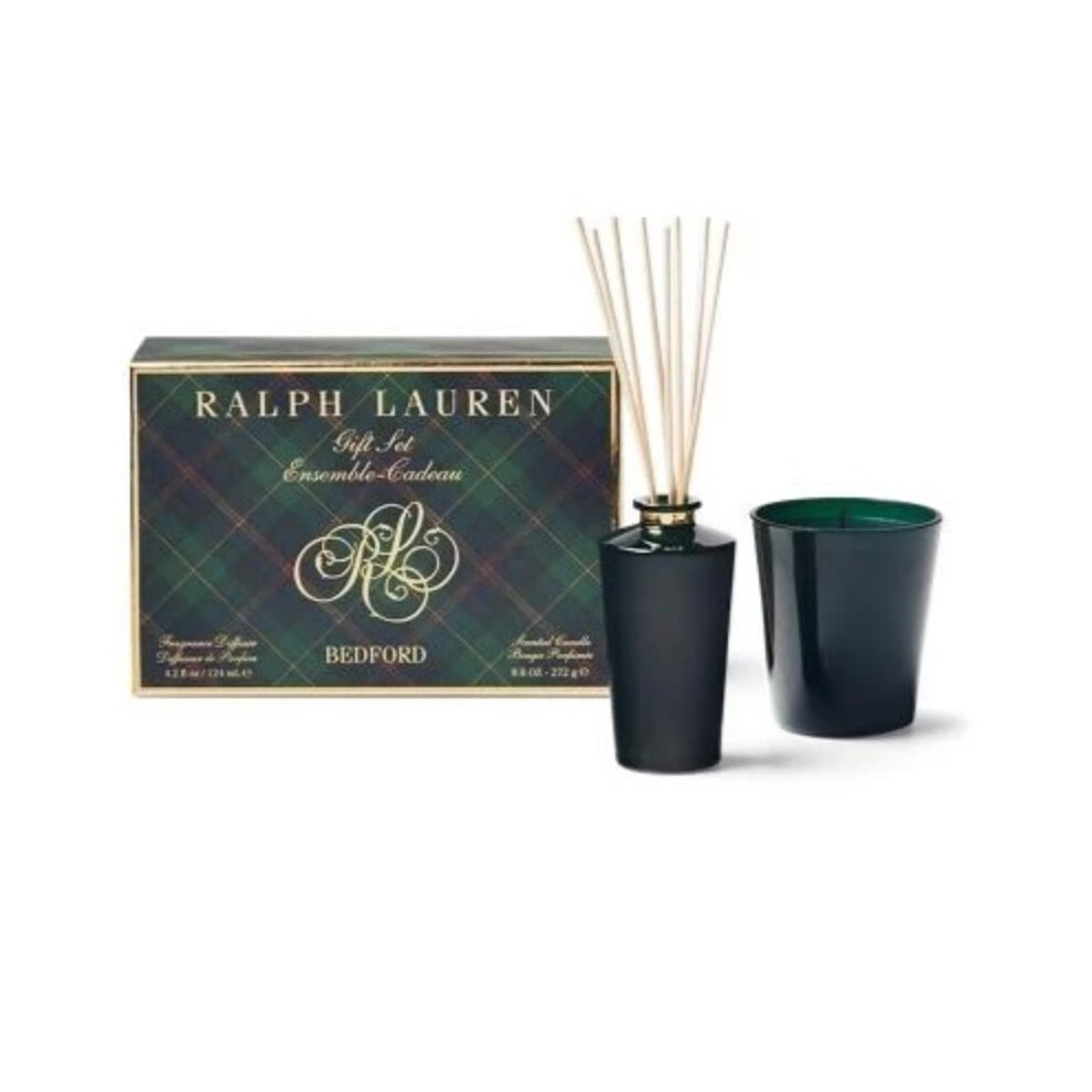 (Ralph Lauren Bedford Diffuser & Candle Gift  Set Candle 272g + Diffuser 124Ml Box Scented Freshener Scent Scent Scent Ar) Ralph Lauren Gift Set - Can