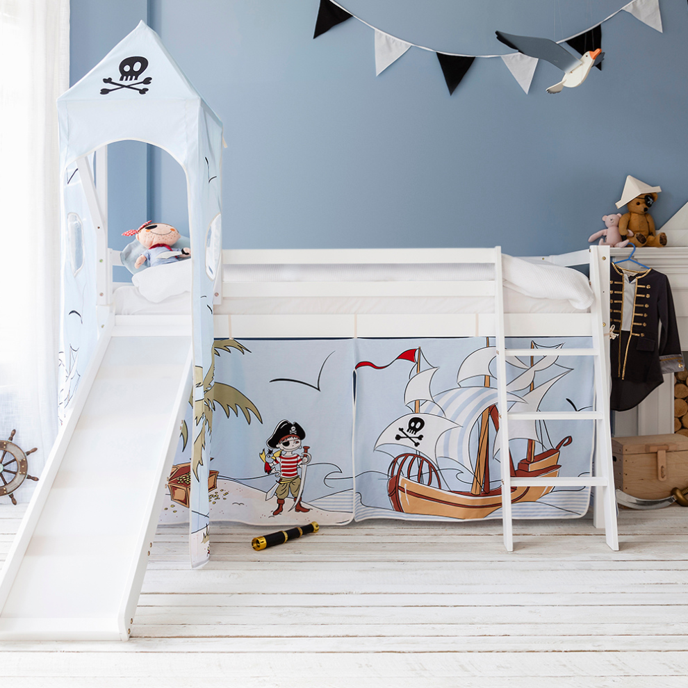 Noa And Nani Moro Cabin Bed Midsleeper With Slide & Pirate Pete Package In Classic White