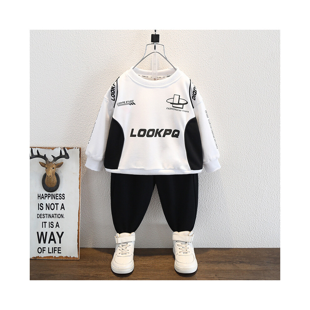 (White, 130cm) Trendy Boys Two Piece Spring Outfit Soft Cotton Long Sleeve Hoodie And Pants Set For Kids Ages 3 To 8 Perfect For Spring And Fal-image-OPC-PFGXGY2-NEW