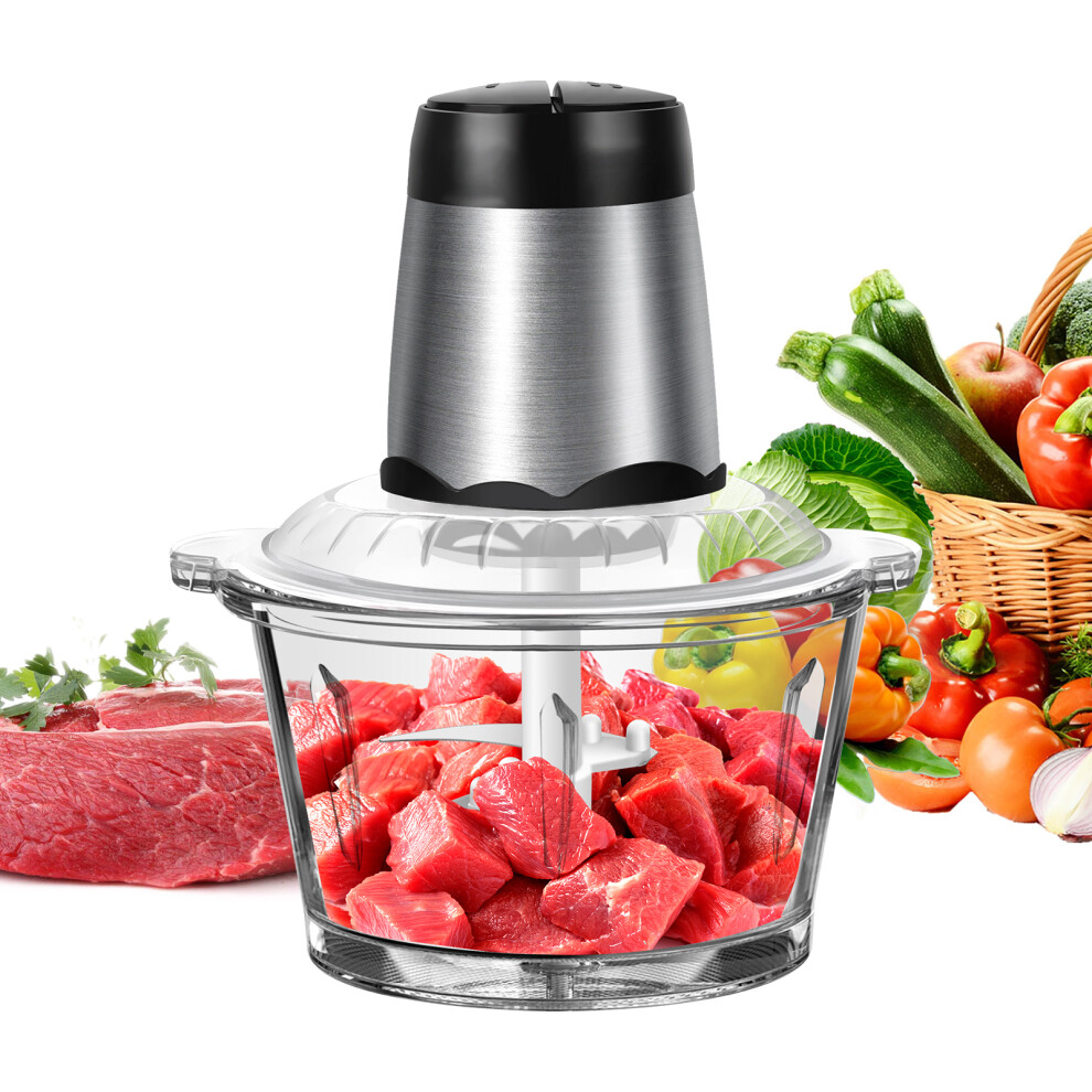 2L Food Chopper Electric Processor Blender Glass Mixer Meat Grinder with 4 Blades for Vegetable Fruit