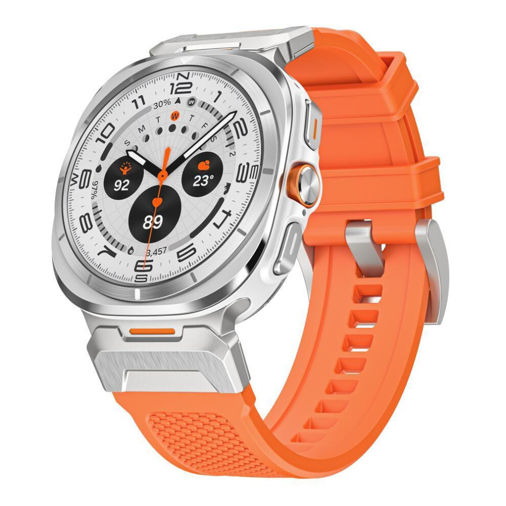 (Orange/Silver Connector) Quickfit Sport Band Durable Armor Designed Rubber Strap for Samsung Watch Ultra 47mm