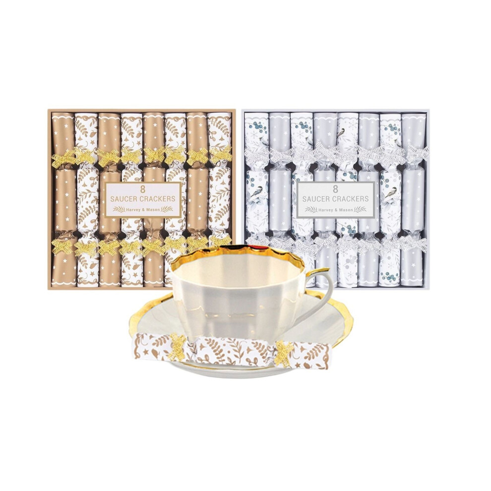 16 Mini Saucer Christmas Crackers Afternoon Tea Catering Silver Gold