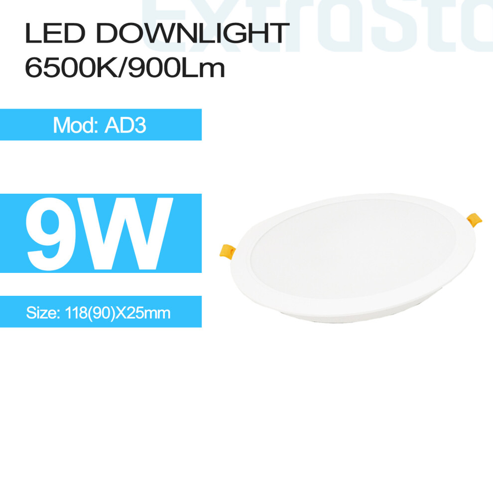 9W LED Downlight, 6500K, 900 Lumen