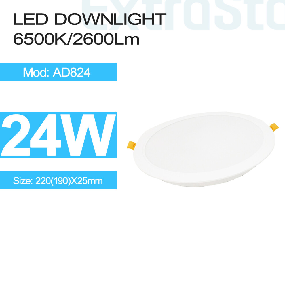 24W LED Downlight, 6500K, 2600 Lumen