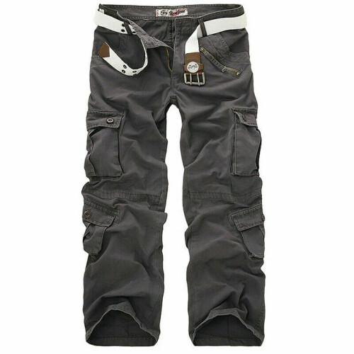 (Grey, 31) Mens Army Cargo Trousers Multi Pockets Pants