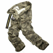 (Water Wave Camouflage, 36) Mens Army Cargo Trousers Multi Pockets Pants