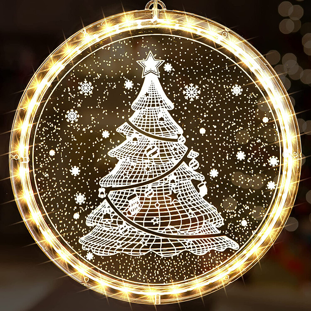 Christmas Window Lights Indoor Novelty Hanging 3D Lights Decorative String Lights Battery Operated With Suction Cup(Xmas Tree)