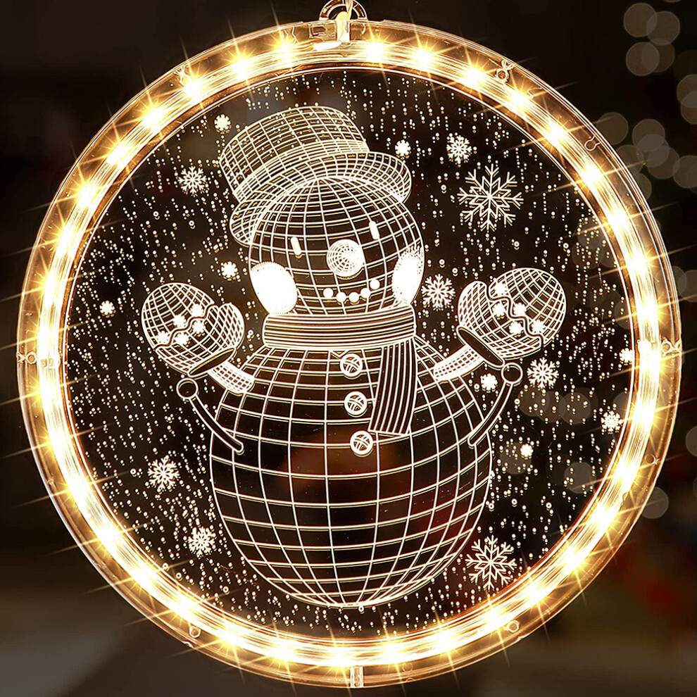 Christmas Window Lights Indoor Novelty Hanging 3D Lights Decorative String Lights Battery Operated With Suction Cup(Snowman)