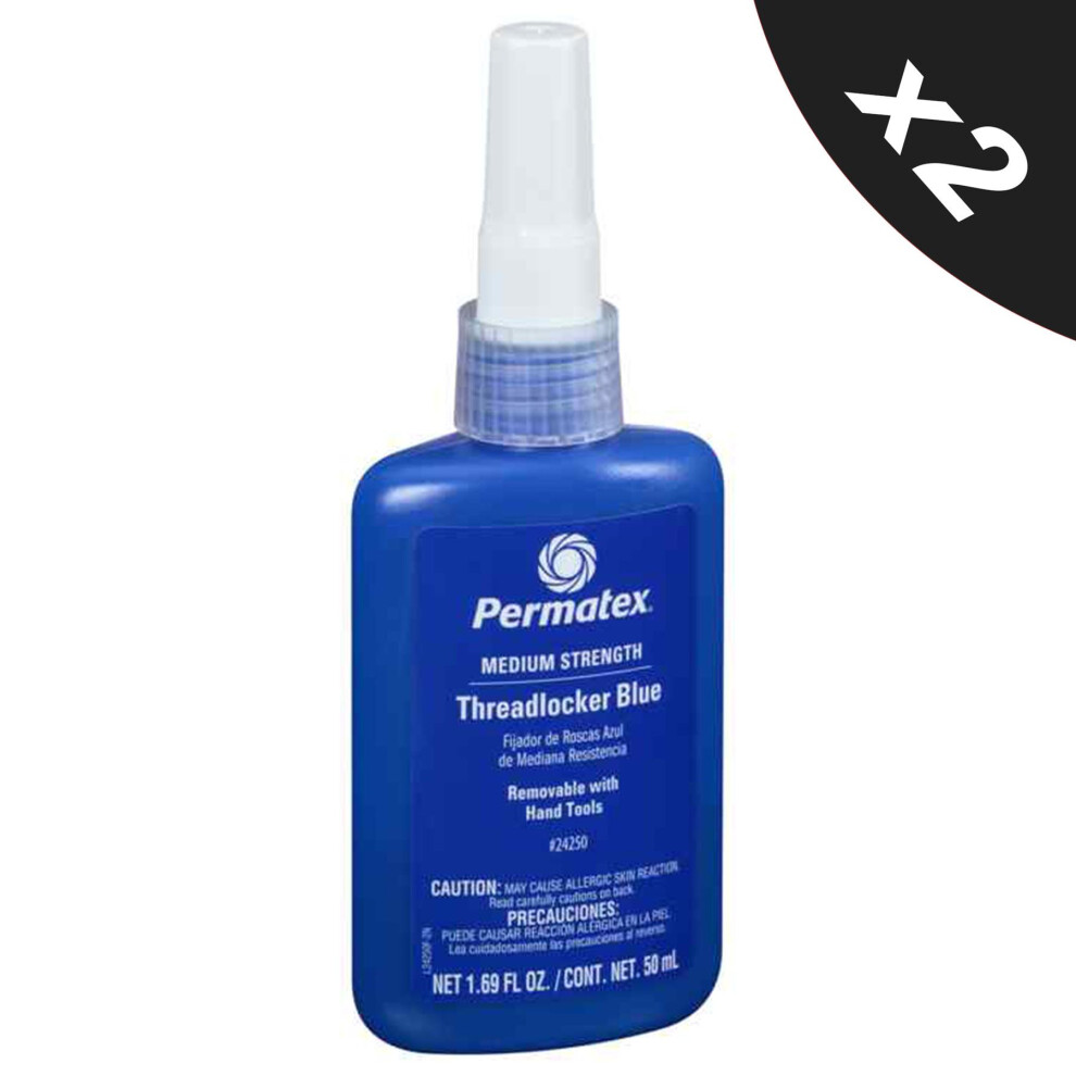 Permatex Blue Threadlock Fast Acting Nut & Bolt Thread Lock Sealant Adhesive 2X50ml Medium