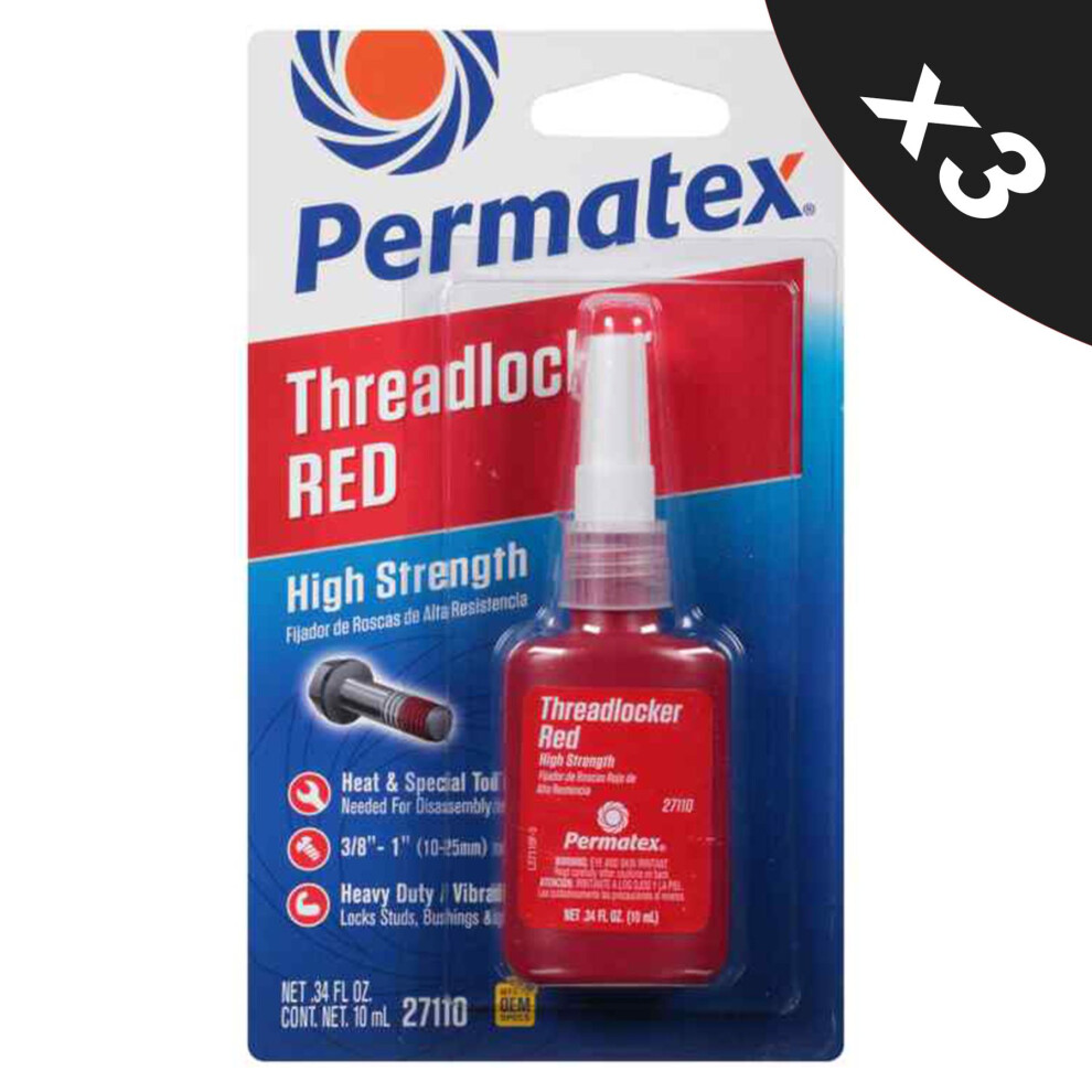 Threadlock High Strength Fast Acting Nut & Bolt Thread Lock Sealant 3X10ml Red 5056820501420