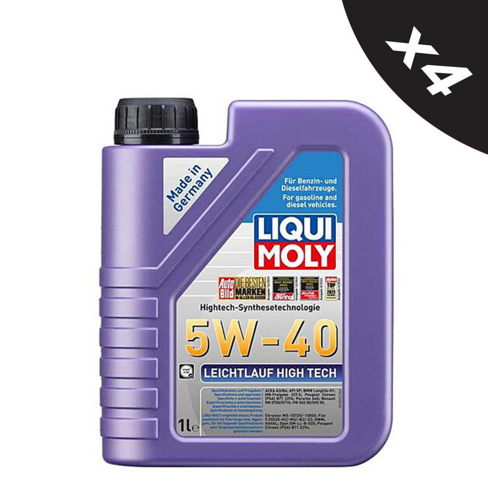 Liqui Moly 5W40 Engine Oil Acea A3/B4 Leichtlauf High Tech Mb229.5 Bmw 4X1l 5056820512235