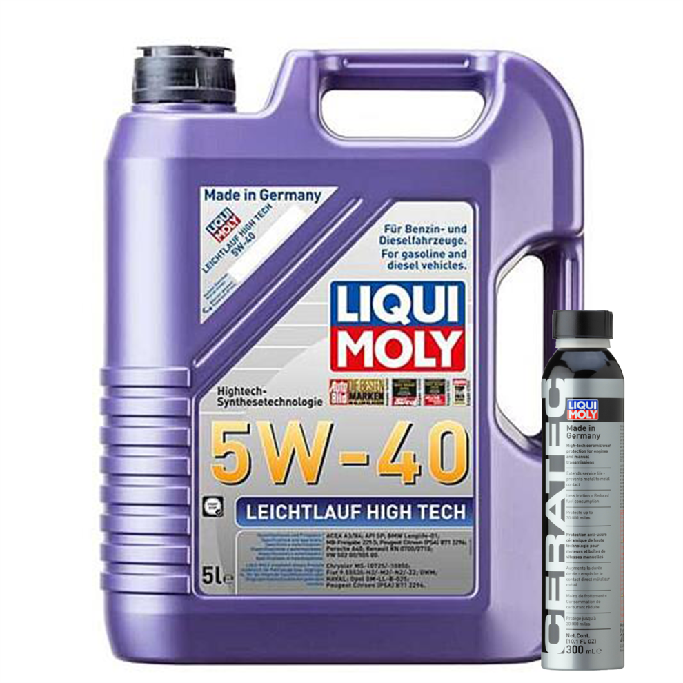 5L Liqui Moly 5W40 Fully Synthetic Engine Oil High Tech + CERA TEC - 300ml