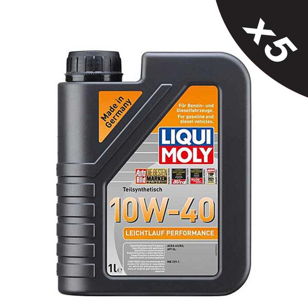 Liqui Moly 10W40 Engine Oil Leichtlauf Performance Acea A3 B3 5X1l 5056820512341