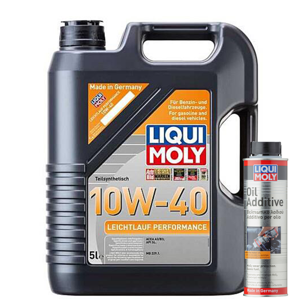 5L Liqui Moly 10W40 Leichtlauf Performance ACEA A3 B3 + Oil Additive 300ml