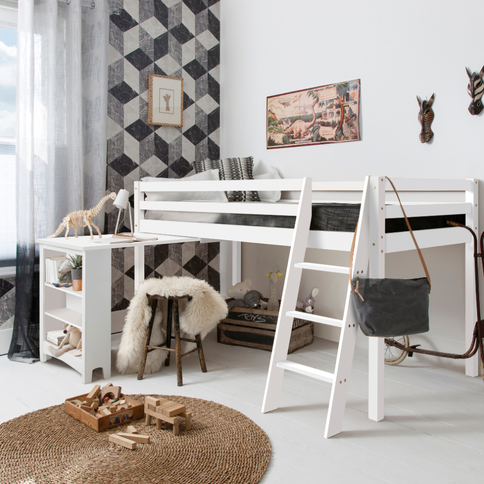 Noa And Nani Moro Cabin Bed Midsleeper With Pullout Desk In Classic White