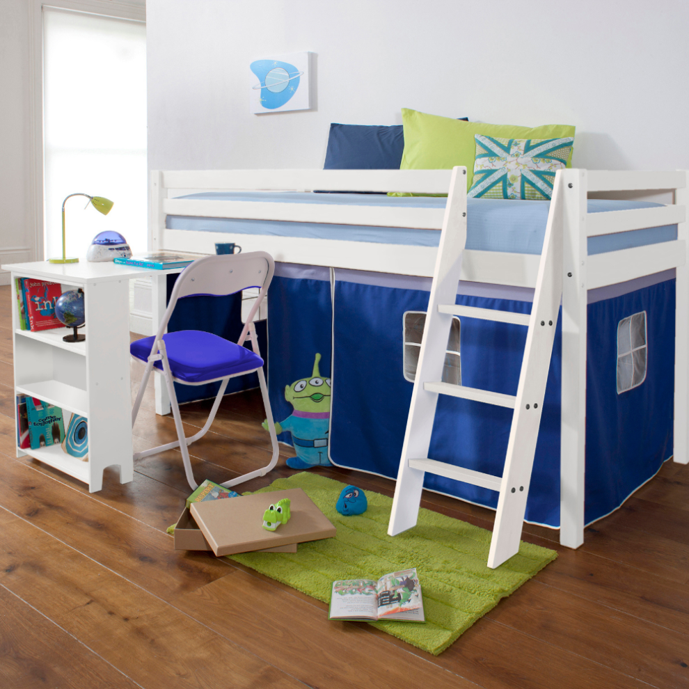 Moro Cabin Bed with Pullout Desk & Brilliant Blue Tent in Classic White